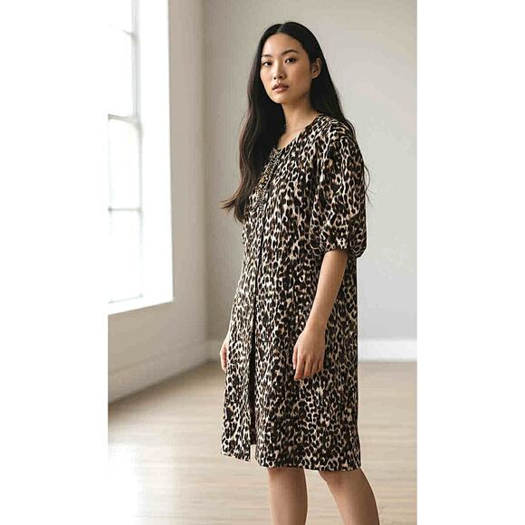 NWOT Vintage SoCal by St. John Leopard Animal Print Knit Jacket Dress Tunic Sz P - Picture 1 of 9